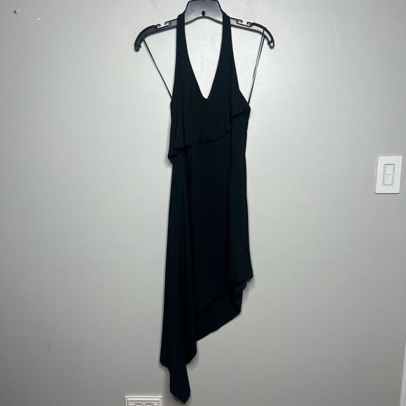 Asymmetrical Black Midi Dress Halter Sz 0 Whimsigoth Dark Fairy Grunge Y2K Witch - Picture 2 of 12